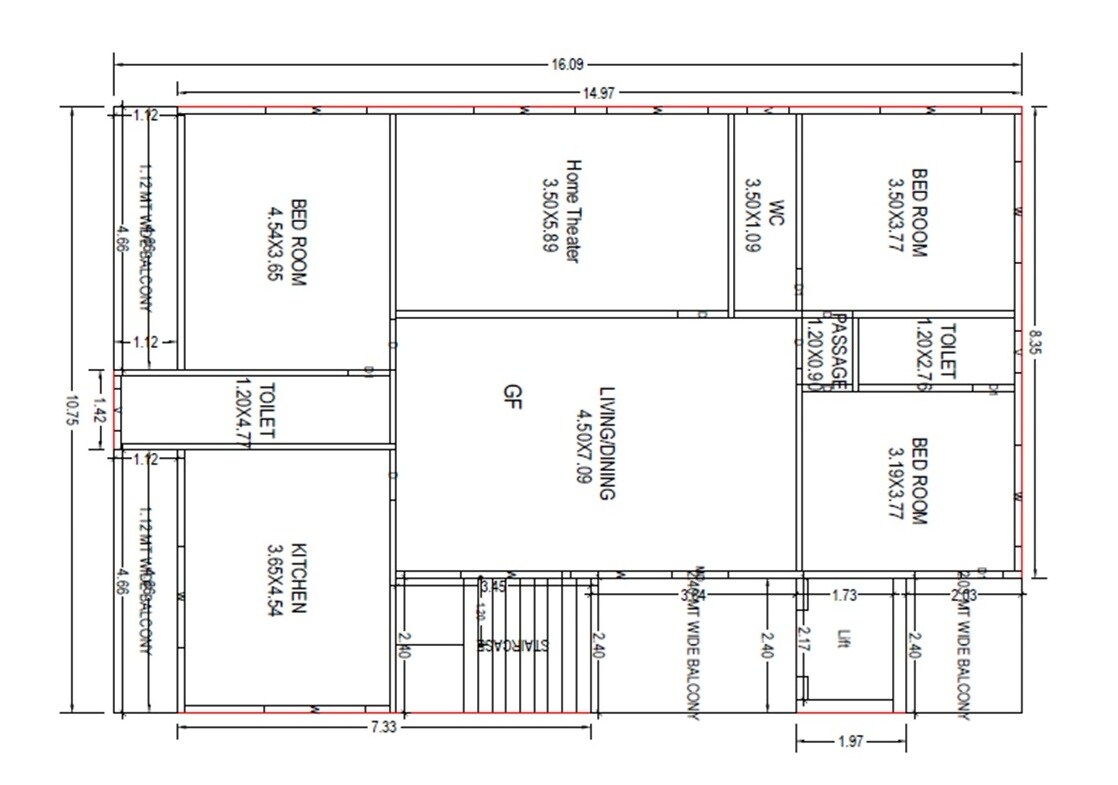 Floor plan of 3 BHK 2300 Sq. Ft. Apartment in AY ARKA Mitra, Vizag