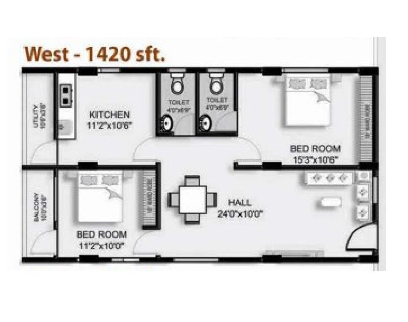 Floor plan of 3 BHK 1420 Sq. Ft. Apartment in Balaji Hills View Enclave, Vizag