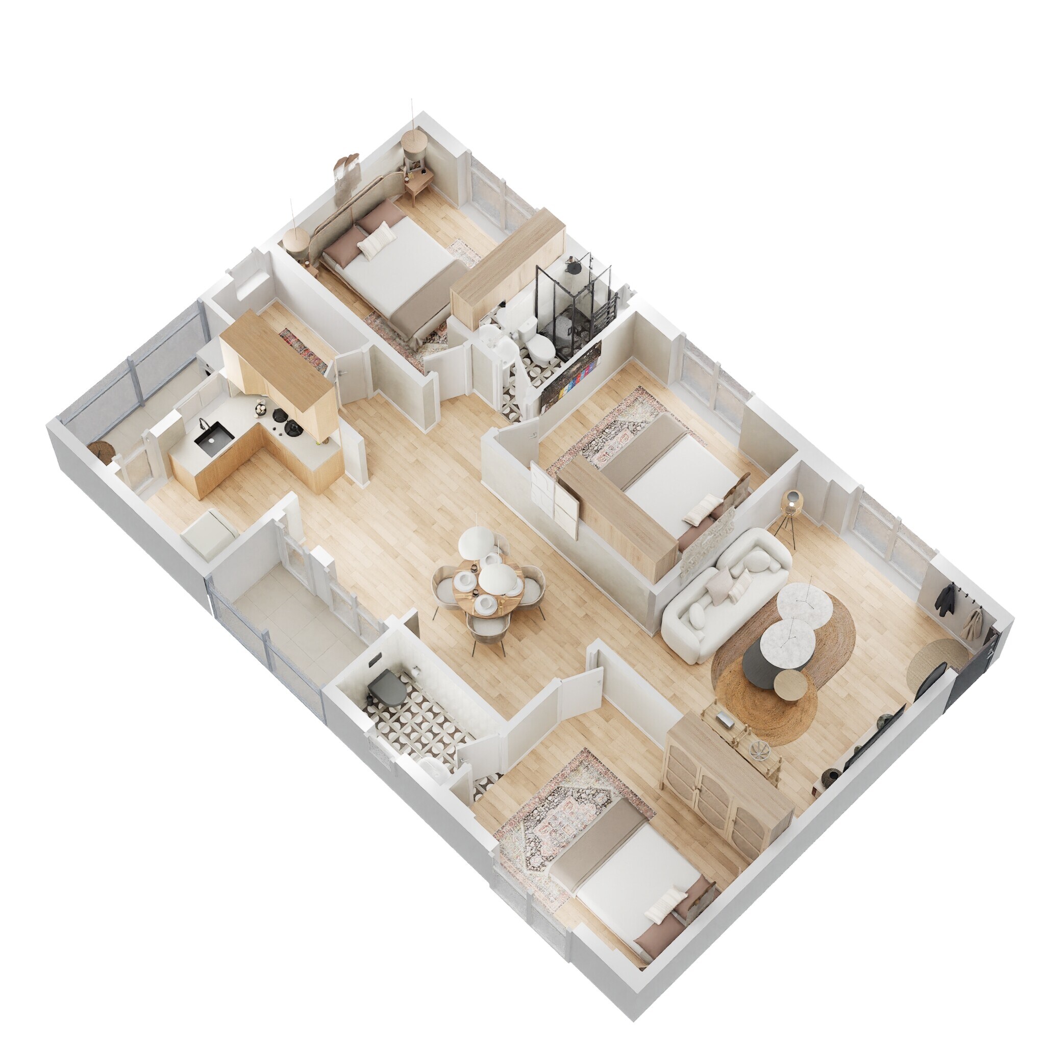 Floor plan of 3 BHK 1245 Sq. Ft. Apartment in Balaji Paradise Apartments Vizag, Vizag