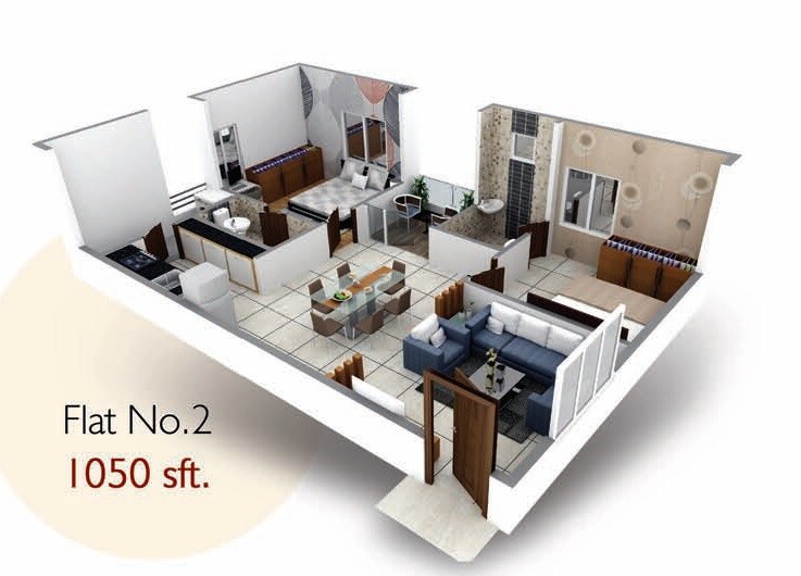 Floor plan of 2 BHK 1050 Sq. Ft. Apartment in Burugupalli Bhuvi, Vizag
