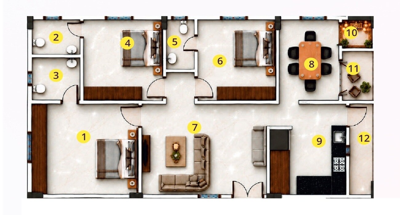 Floor plan of 3 BHK 1120 Sq. Ft. Apartment in Chalamaji The Orchid, Vizag