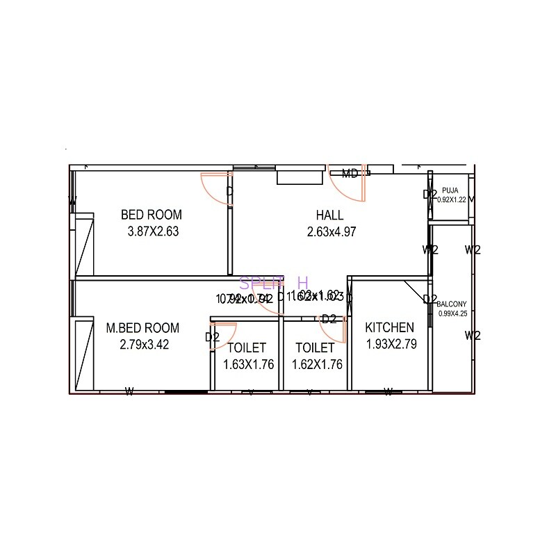 Floor plan of 2 BHK 950 Sq. Ft. Apartment in Chilla Skanda Elite, Vizag