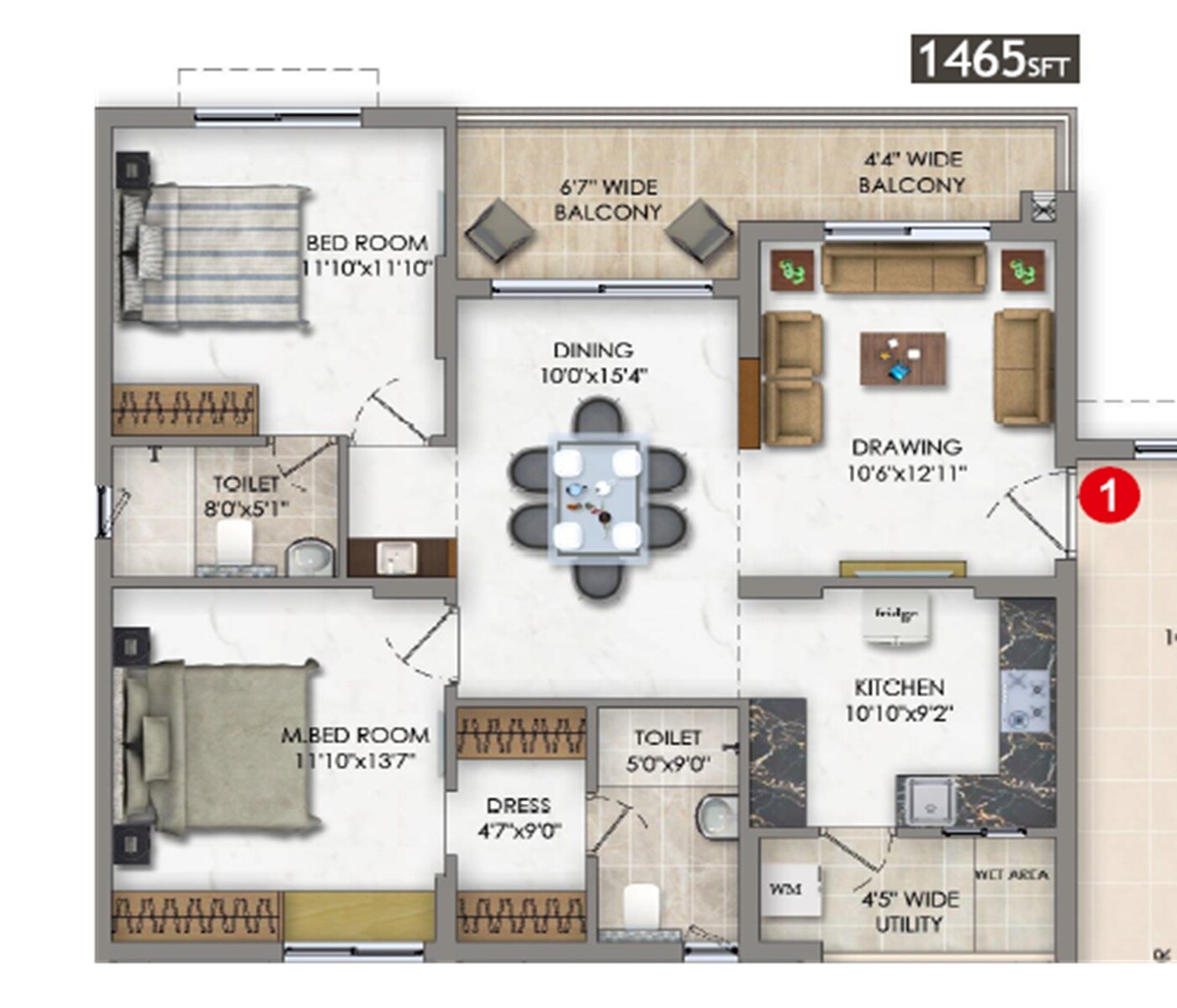 2 BHK 1465 Sq. Ft. Apartment