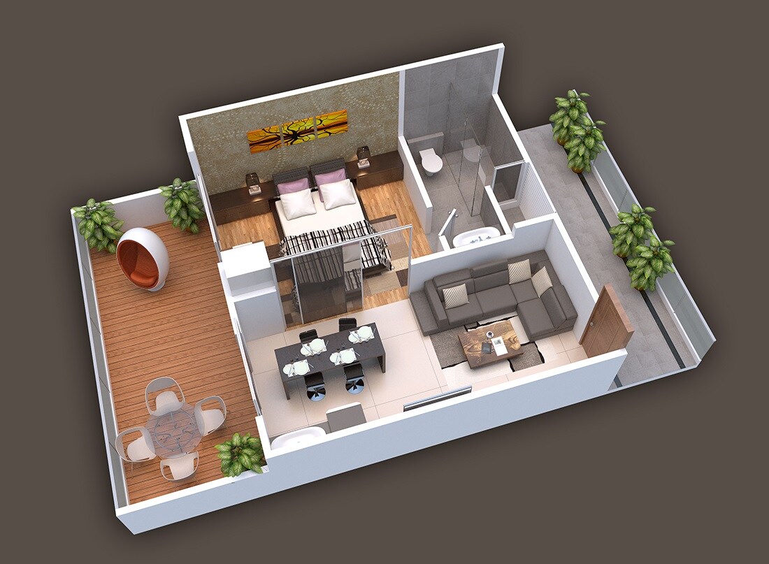 Floor plan of 560 Sq. Ft. Studio in D Home Casa Beach Front, Vizag