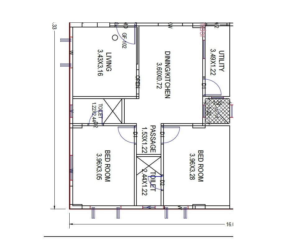 Floor plan of 2 BHK 725 Sq. Ft. Apartment in Dhananjaya Isha Residency, Vizag