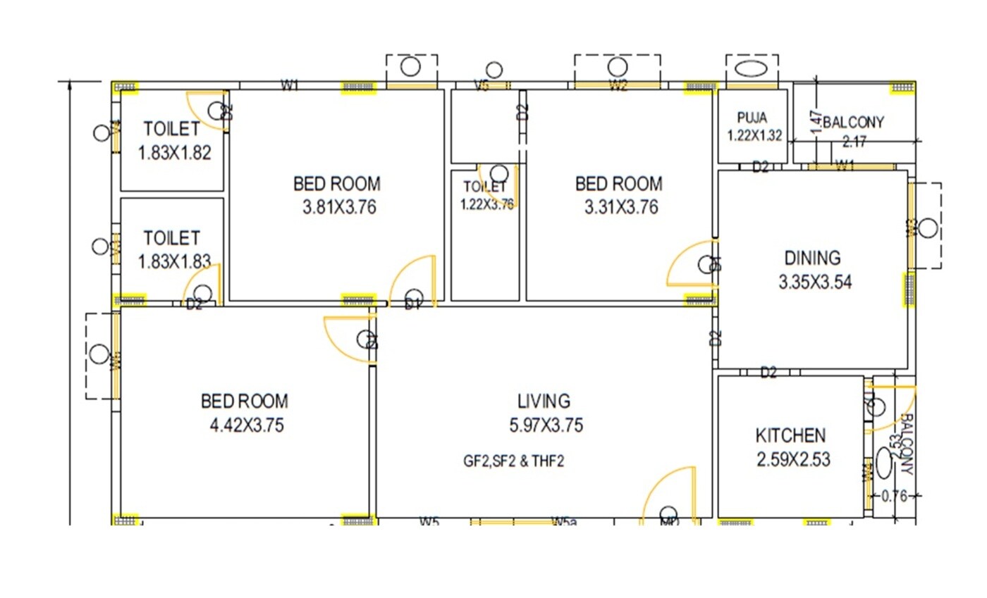 Floor plan of 3 BHK 1150 Sq. Ft. Apartment in Dharmik Bhavan, Vizag