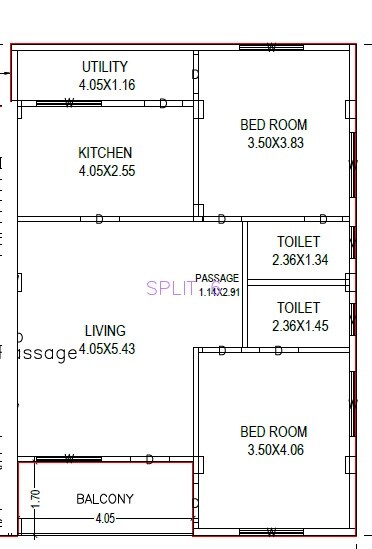 Floor plan of 2 BHK 1390 Sq. Ft. Apartment in Ekadanta Mutyam Enclave, Vizag