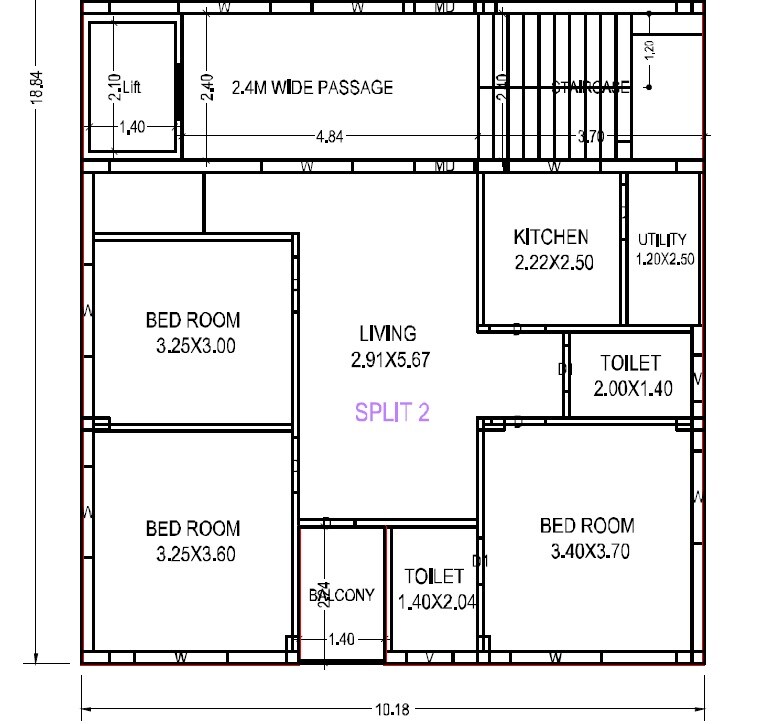 Floor plan of 3 BHK 1238 Sq. Ft. Apartment in Ekadanta Valley, Vizag