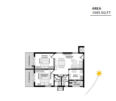 Floor plan of 2 BHK 1085 Sq. Ft. Apartment in Fame Horizon, Vizag