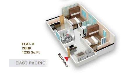 2 BHK 1235 Sq. Ft. Apartment in Flora Beau Fort
