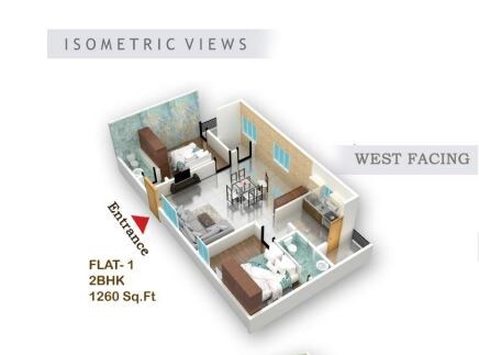 2 BHK 1260 Sq. Ft. Apartment
