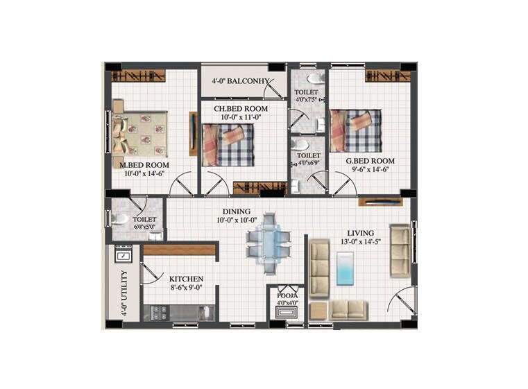 3 BHK 1340 Sq. Ft. Apartment