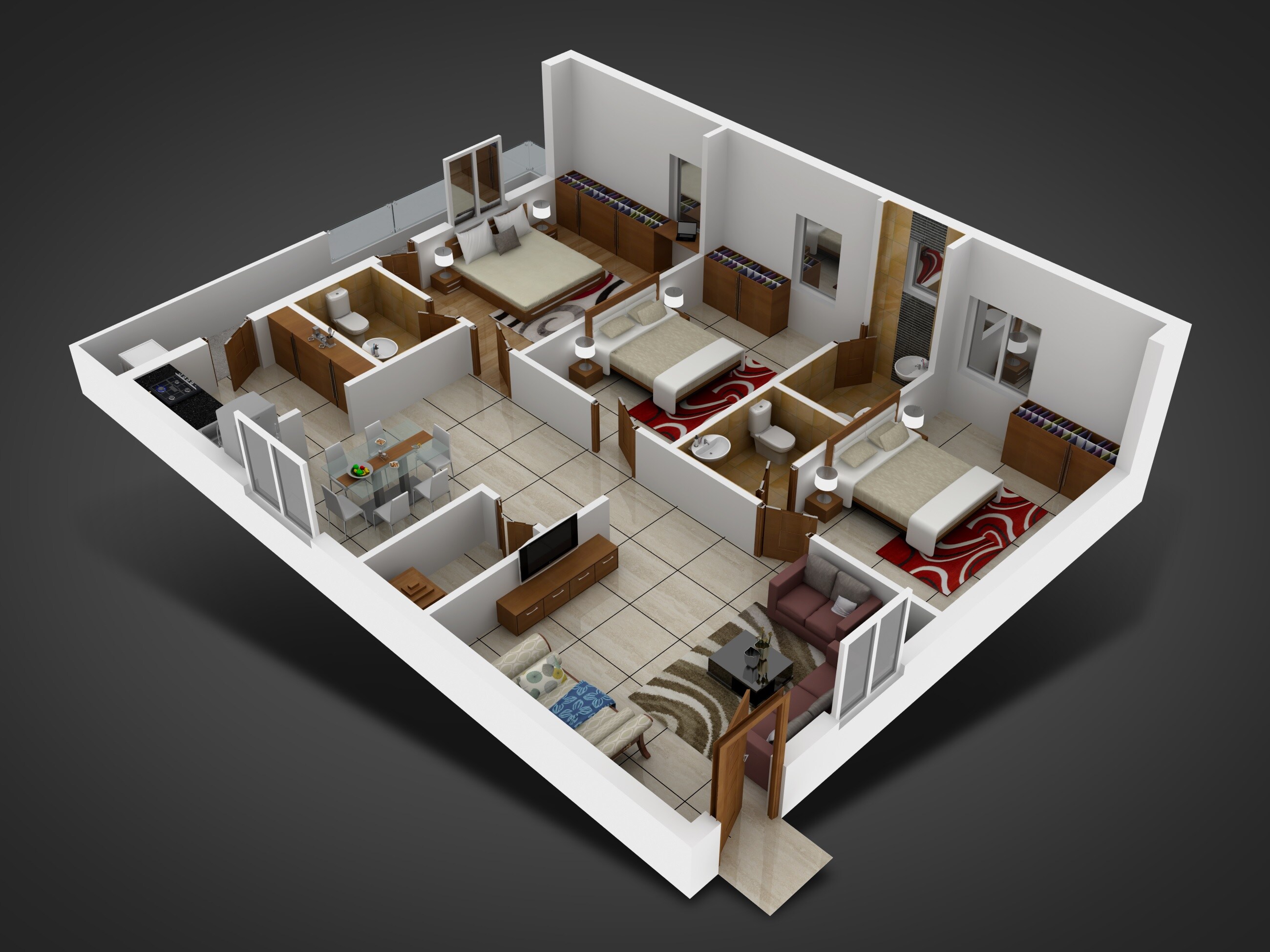Floor plan of 3 BHK 2070 Sq. Ft. Apartment in Flora Heights, Vizag