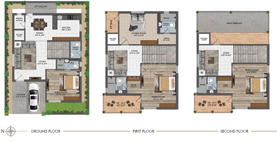 Floor plan of 4 BHK 2624 Sq. Ft. Villa in Flora Hillside, Vizag