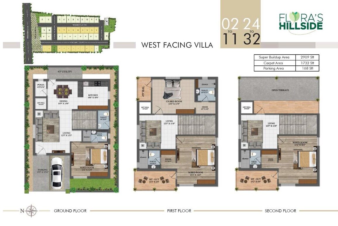 Floor plan of 4 BHK Villa - 2909 sq. ft. in Flora Hillside, Vizag