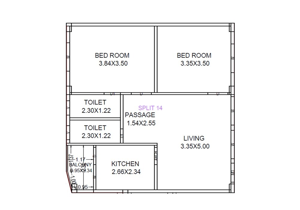 Floor plan of 2 BHK 1050 Sq. Ft. Apartment in Gayatri Vaasudeva Empire, Vizag