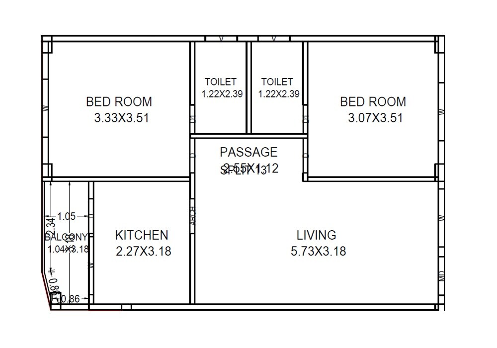 Floor plan of 2 BHK 900 Sq. Ft. Apartment in Gayatri Vaasudeva Empire, Vizag