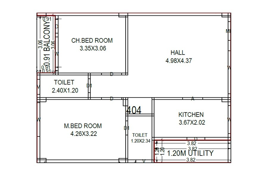 Floor plan of 2 BHK 830 Sq. Ft. Apartment in GK Vashishtas Royal Palace, Vizag