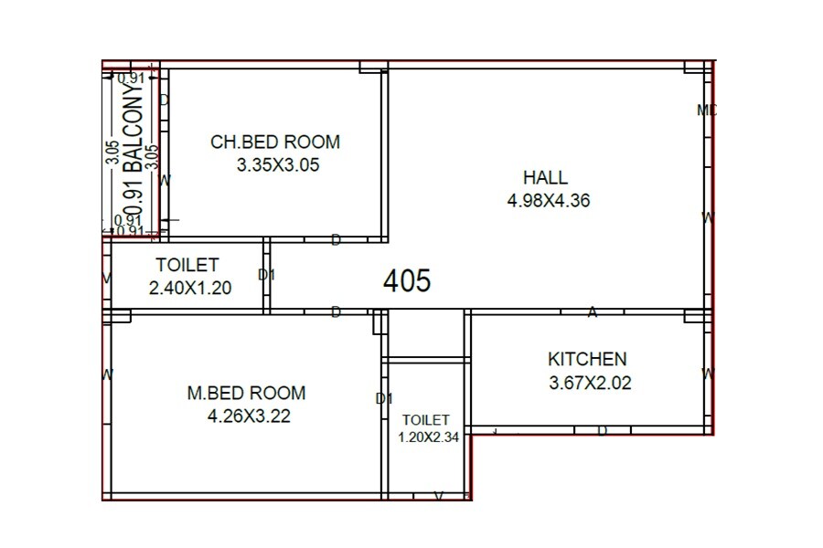 Floor plan of 2 BHK 933 Sq. Ft. Apartment in GK Vashishtas Royal Palace, Vizag