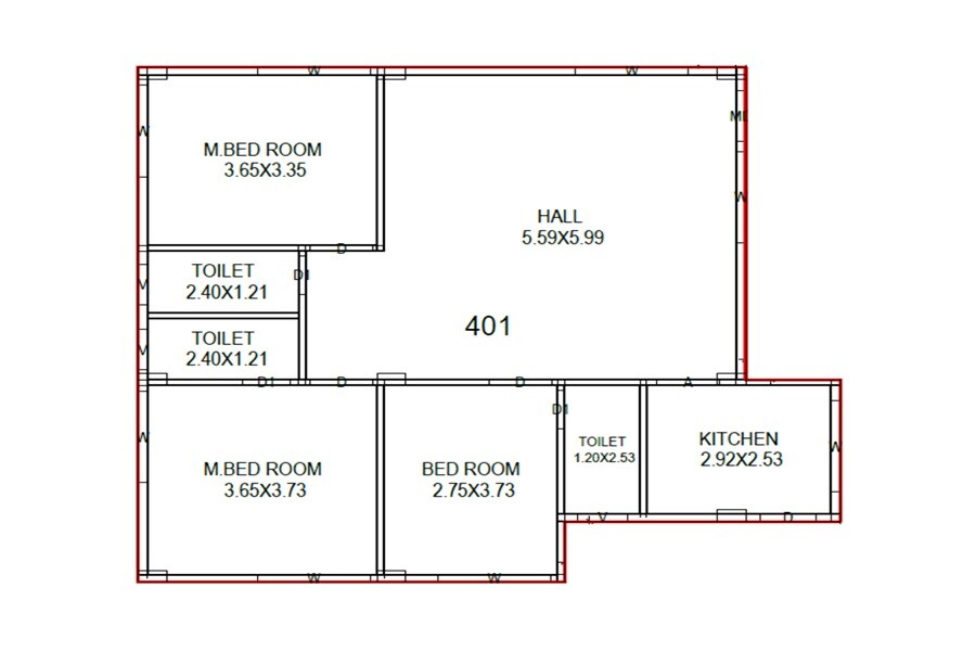 Floor plan of 3 BHK 1117 Sq. Ft. Apartment in GK Vashishtas Royal Palace, Vizag