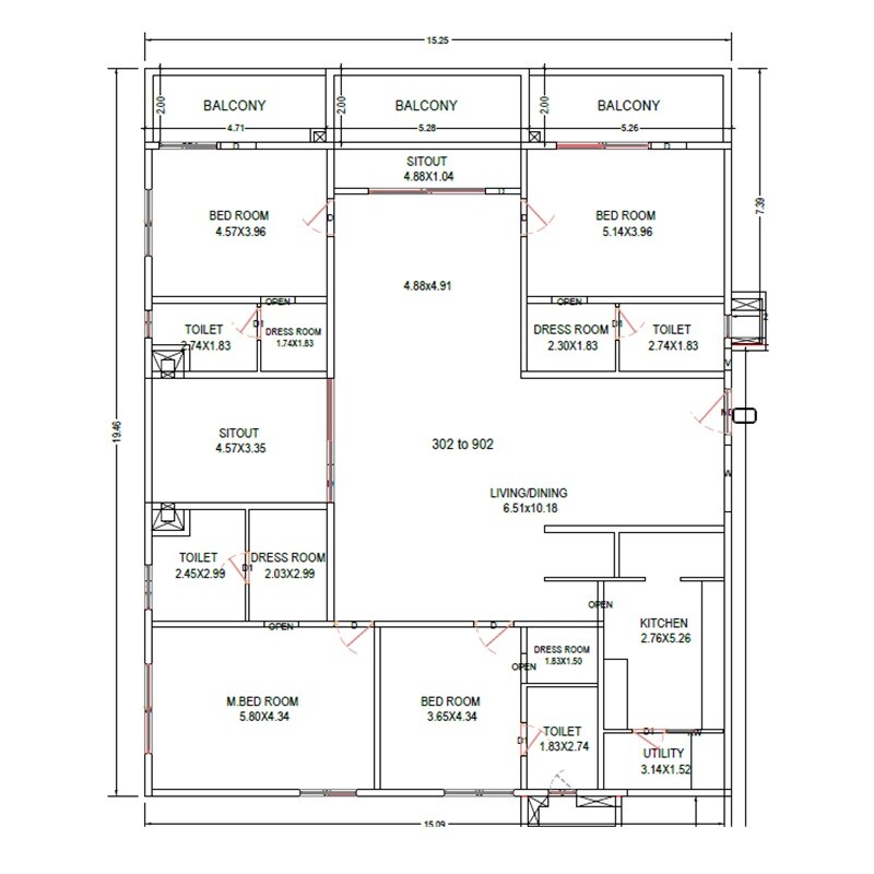 Floor plan of 4 BHK 3125 Sq. Ft. Apartment in Harsha Wave, Vizag