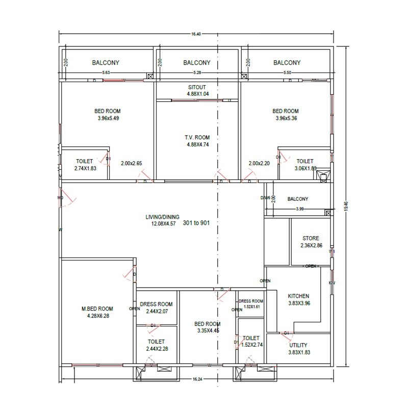 Floor plan of 4 BHK 3435 Sq. Ft. Apartment in Harsha Wave, Vizag