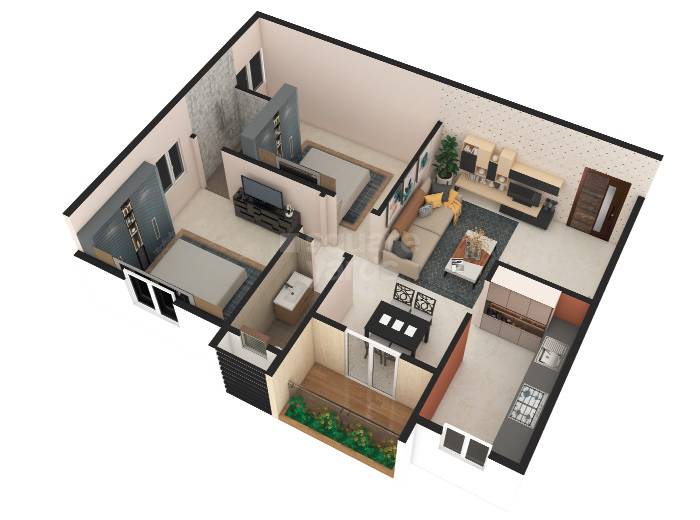 Floor plan of 2 BHK 1200 Sq. Ft. Apartment in High Hoja Heights 2, Vizag