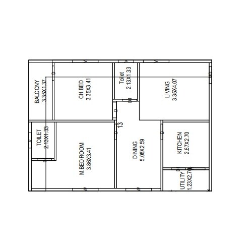 Floor plan of 2 BHK Apartment - 790 sq. ft. in Home Maruthi Towers 3, Vizag
