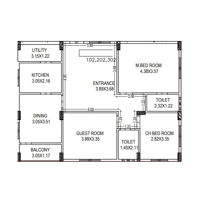 Floor plan of 3 BHK Apartment - 712 sq. ft. in Home Maruthi Towers 4, Vizag