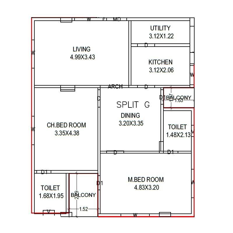 Floor plan of 2 BHK 925 Sq. Ft. Apartment in I Rise Prime, Vizag