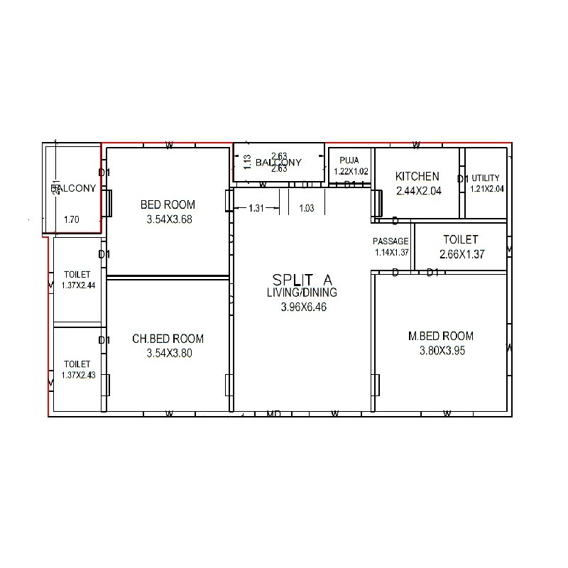 Floor plan of 3 BHK 1052 Sq. Ft. Apartment in I Rise Prime, Vizag