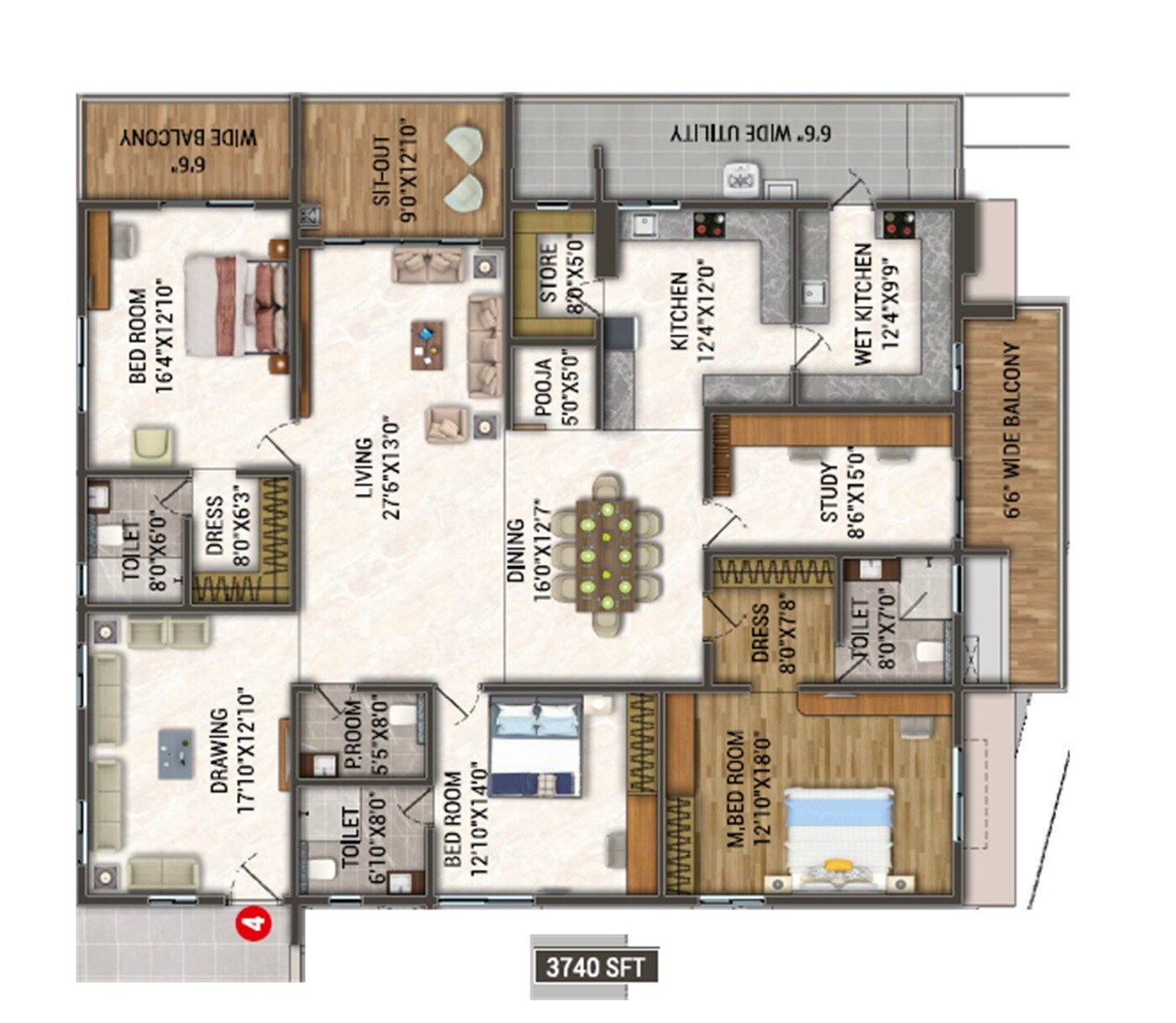 3 BHK 3740 Sq. Ft. Apartment