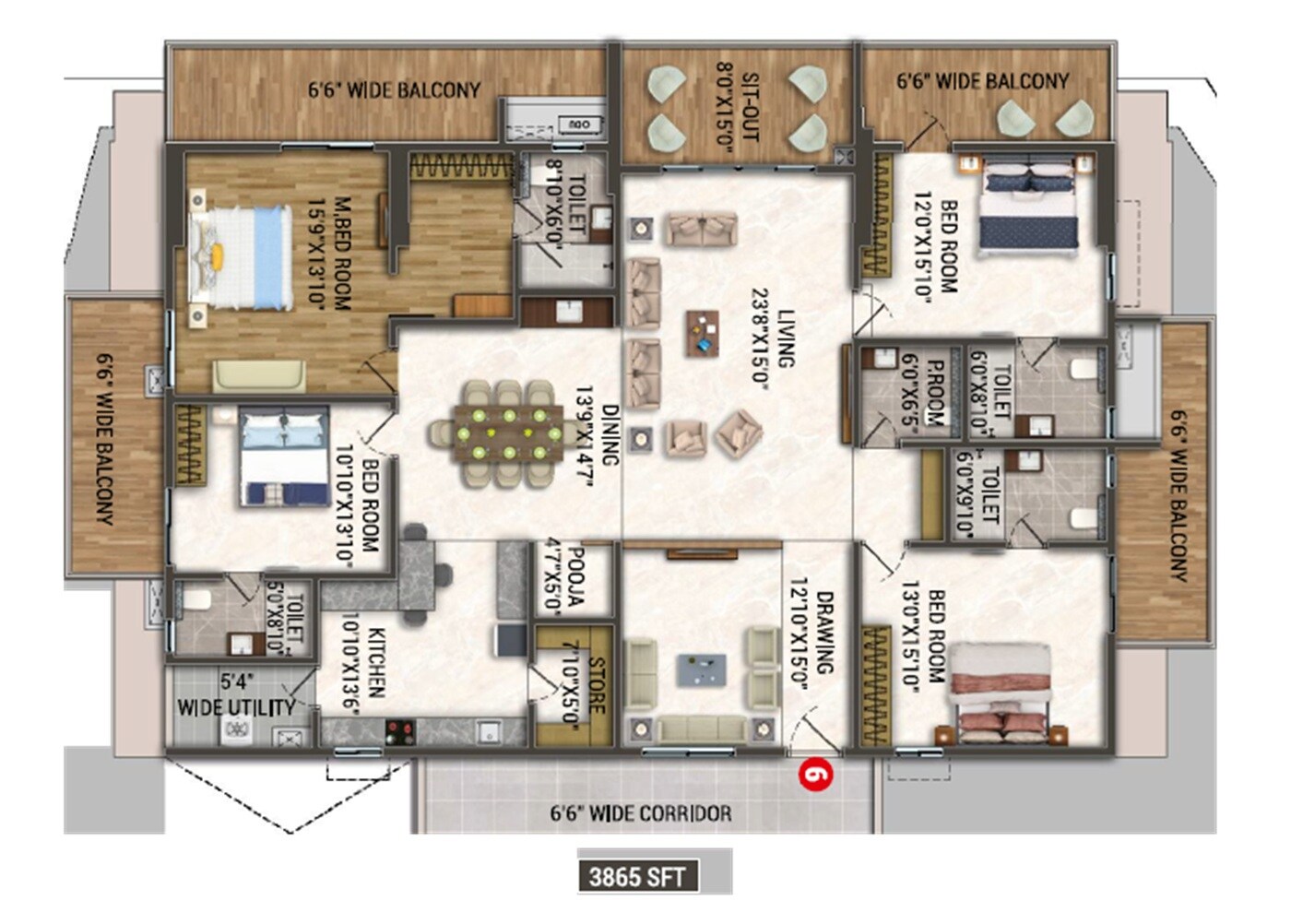 4 BHK 3865 Sq. Ft. Apartment