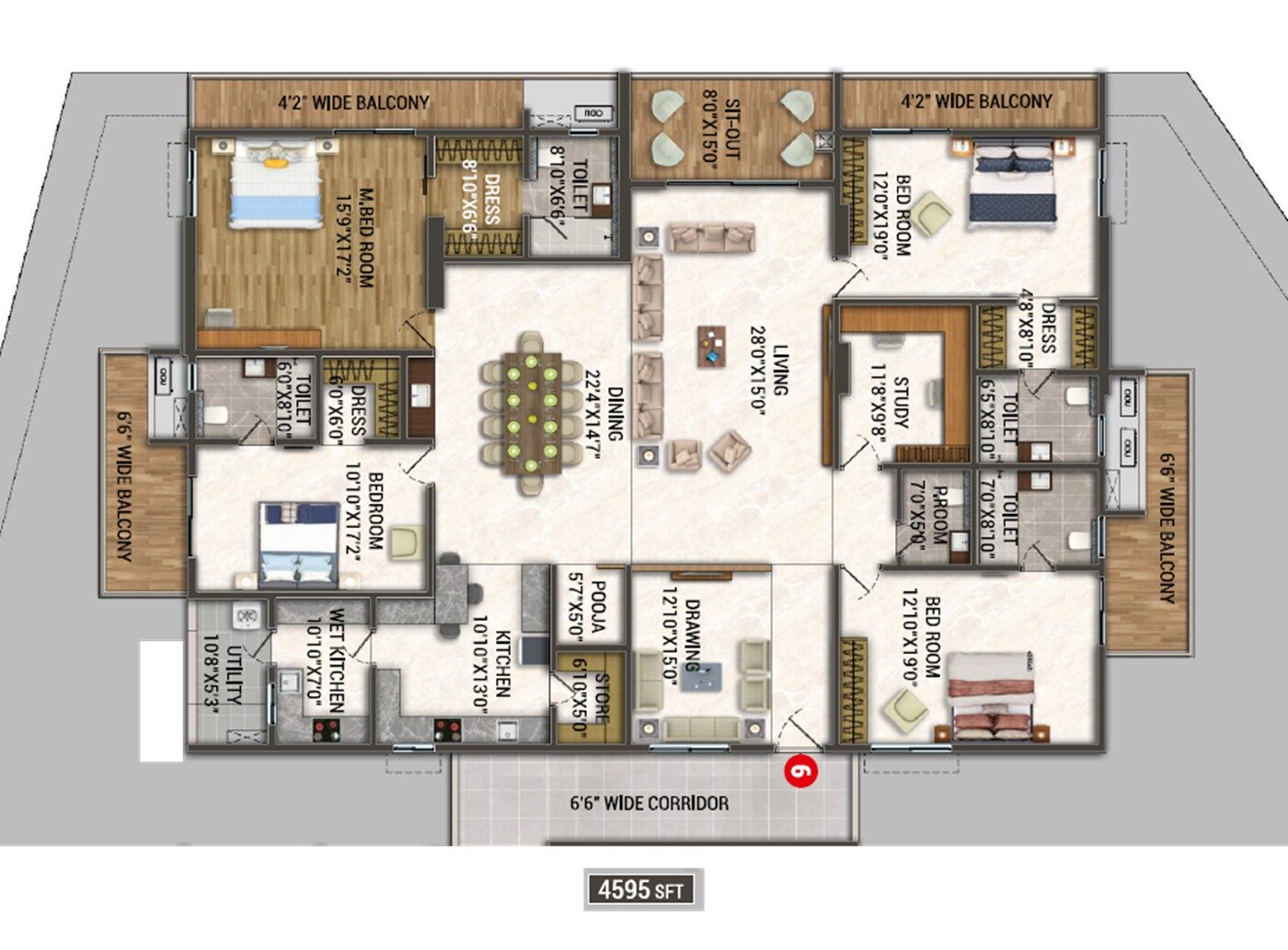 4 BHK 4595 Sq. Ft. Apartment