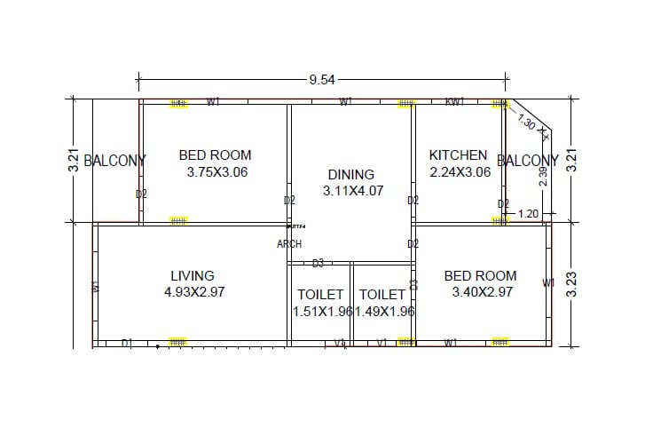 Floor plan of 2 BHK Apartment - 569 sq. ft. in Lakshmi LG Enclave, Vizag