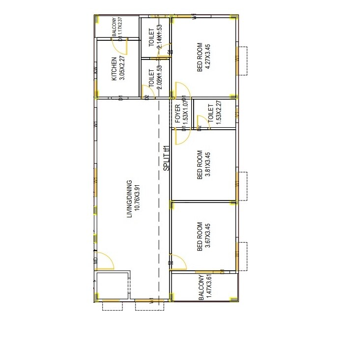 Floor plan of 3 BHK 1700 Sq. Ft. Apartment in Lakshmi MSR Sea View, Vizag