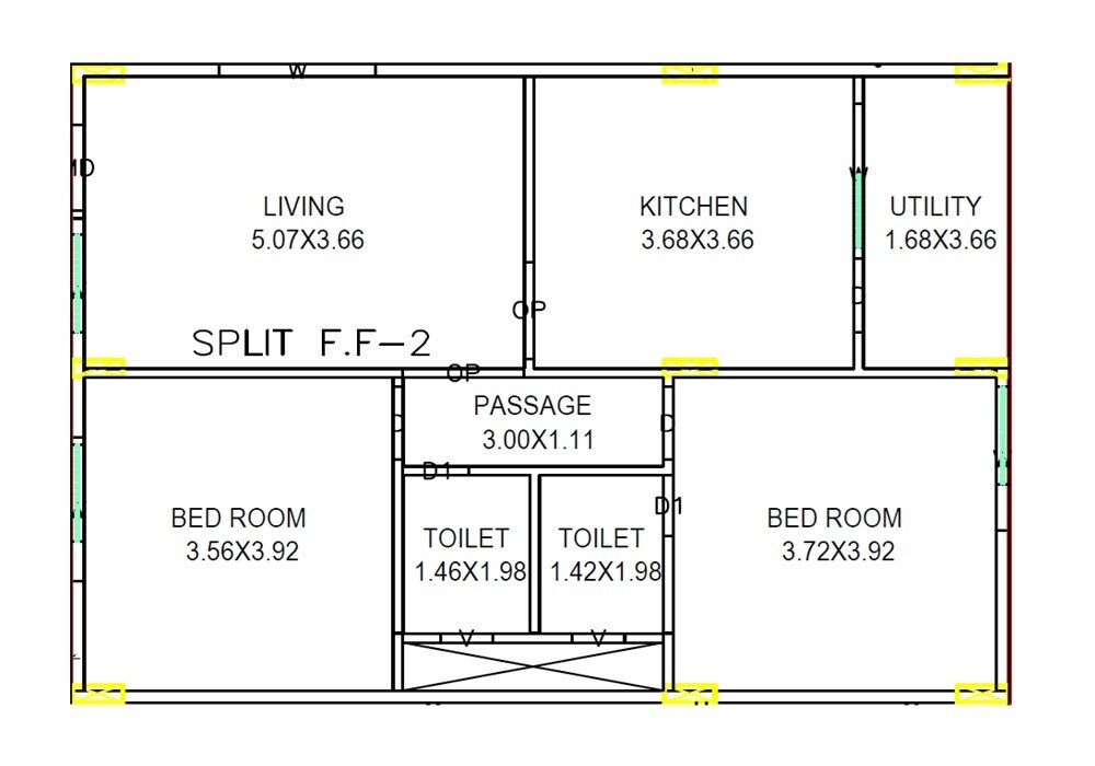 Floor plan of 2 BHK 1160 Sq. Ft. Apartment in Lakshmi Venkata Sai Hill View, Vizag