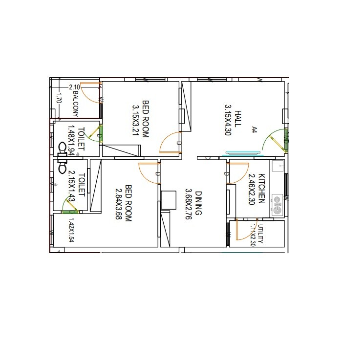 Floor plan of 2 BHK 726 Sq. Ft. Apartment in Lakshmis Snehalatha Apartment, Vizag
