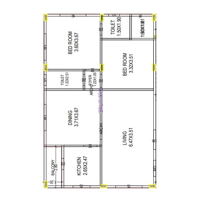 Floor plan of 2 BHK 1200 Sq. Ft. Apartment in Lee Residency, Vizag