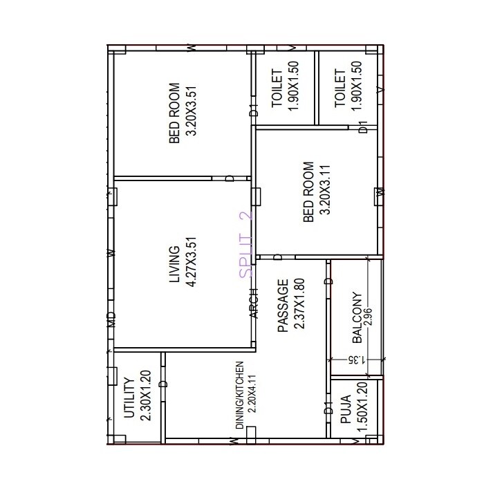 Floor plan of 2 BHK 936 Sq. Ft. Apartment in Luckys Shree Kalyani, Vizag