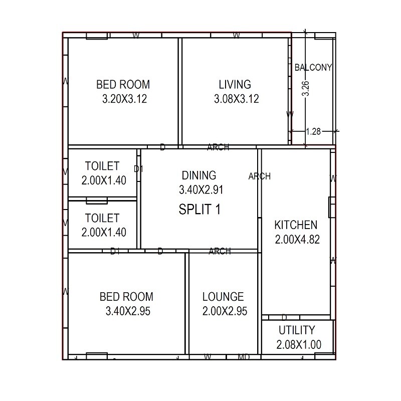 Floor plan of 2 BHK 1145 Sq. Ft. Apartment in M And K Gopika Krishna Avaas, Vizag