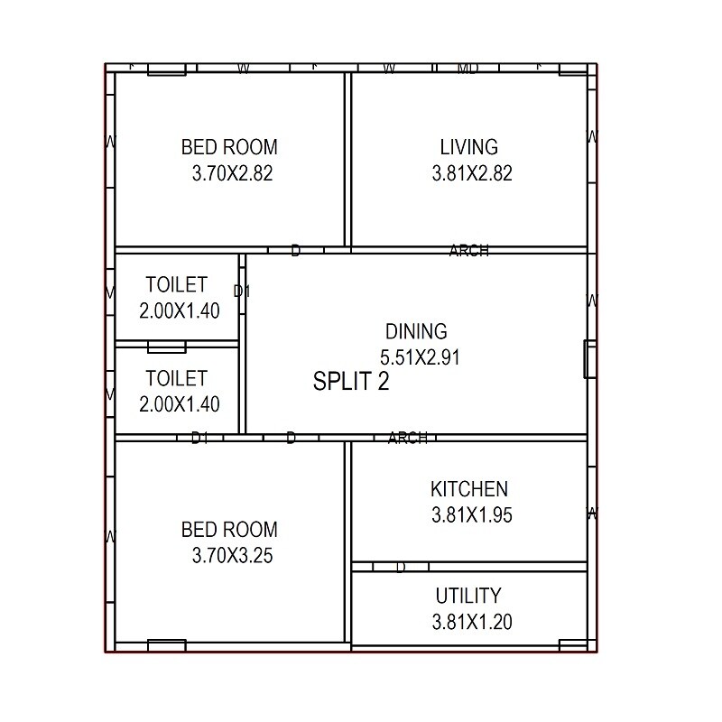 Floor plan of 2 BHK 1225 Sq. Ft. Apartment in M And K Gopika Krishna Avaas, Vizag