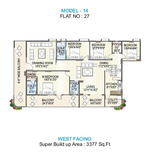 Floor plan of 4 BHK Apartment - 3377 sq. ft. in M S Ramayya Sri Yaduvamsi Anandadhamam, Vizag
