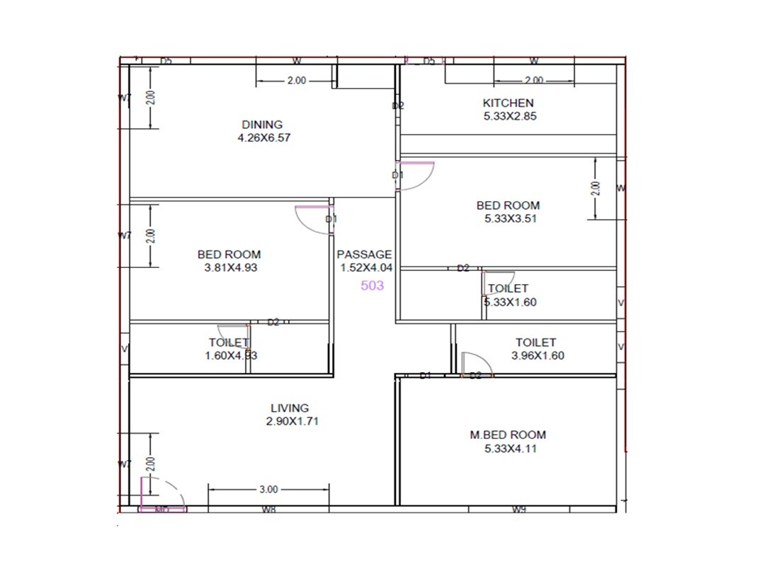 Floor plan of 3 BHK 1705 Sq. Ft. Apartment in Map The Light House, Vizag