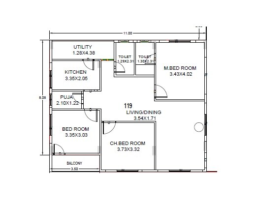 3 BHK 940 Sq. Ft. Apartment