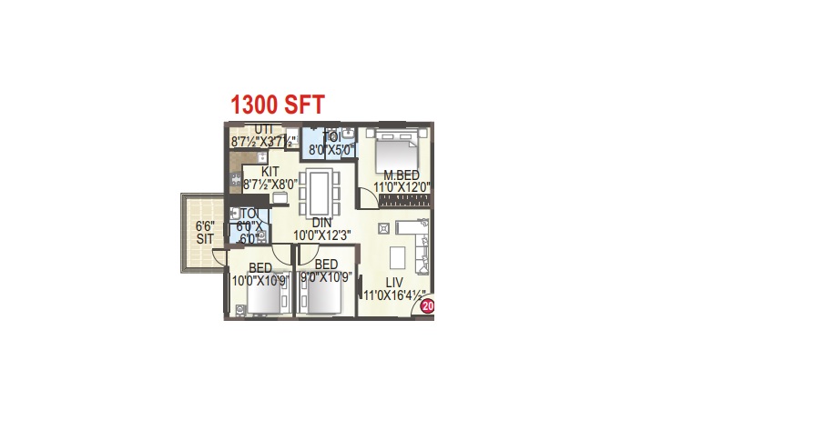 3 BHK 1300 Sq. Ft. Apartment in MK Gold Coast