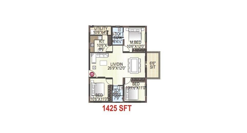 3 BHK 1425 Sq. Ft. Apartment