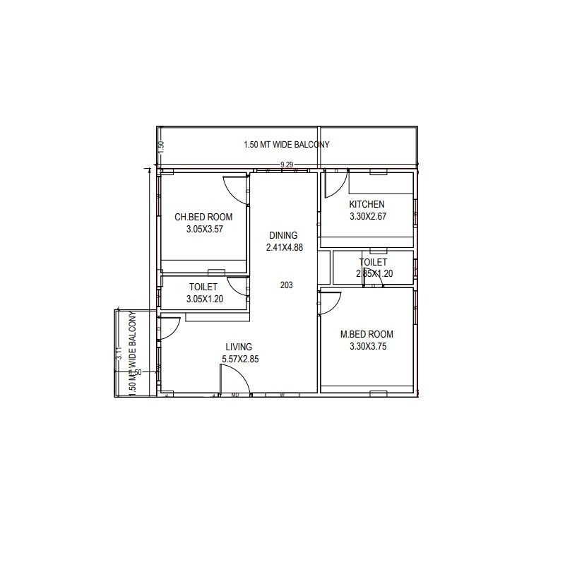 Floor plan of 2 BHK 1320 Sq. Ft. Apartment in MSV DRK Classic, Vizag