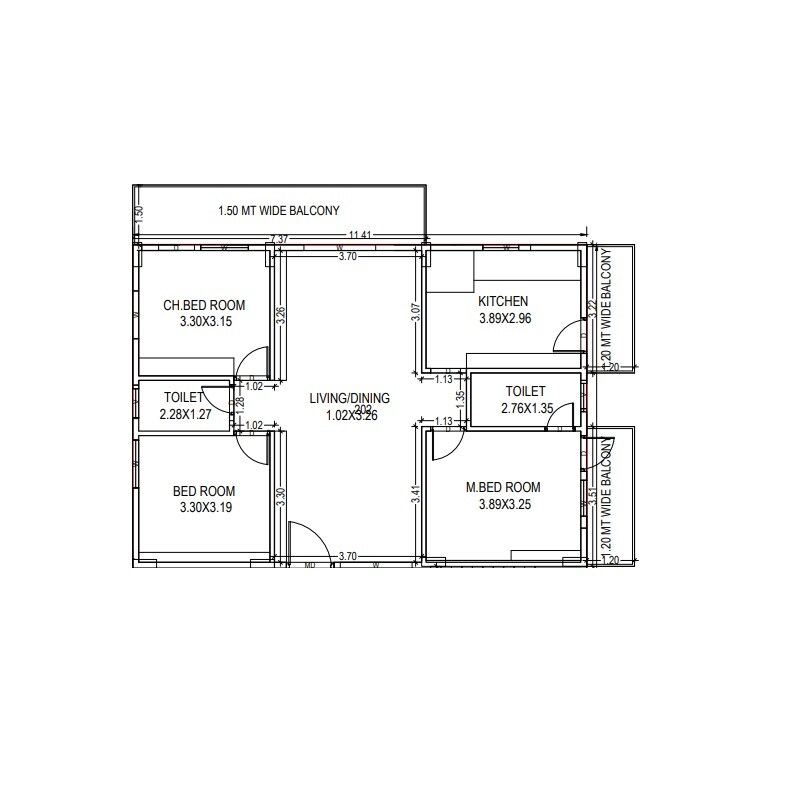 Floor plan of 3 BHK 1585 Sq. Ft. Apartment in MSV DRK Classic, Vizag