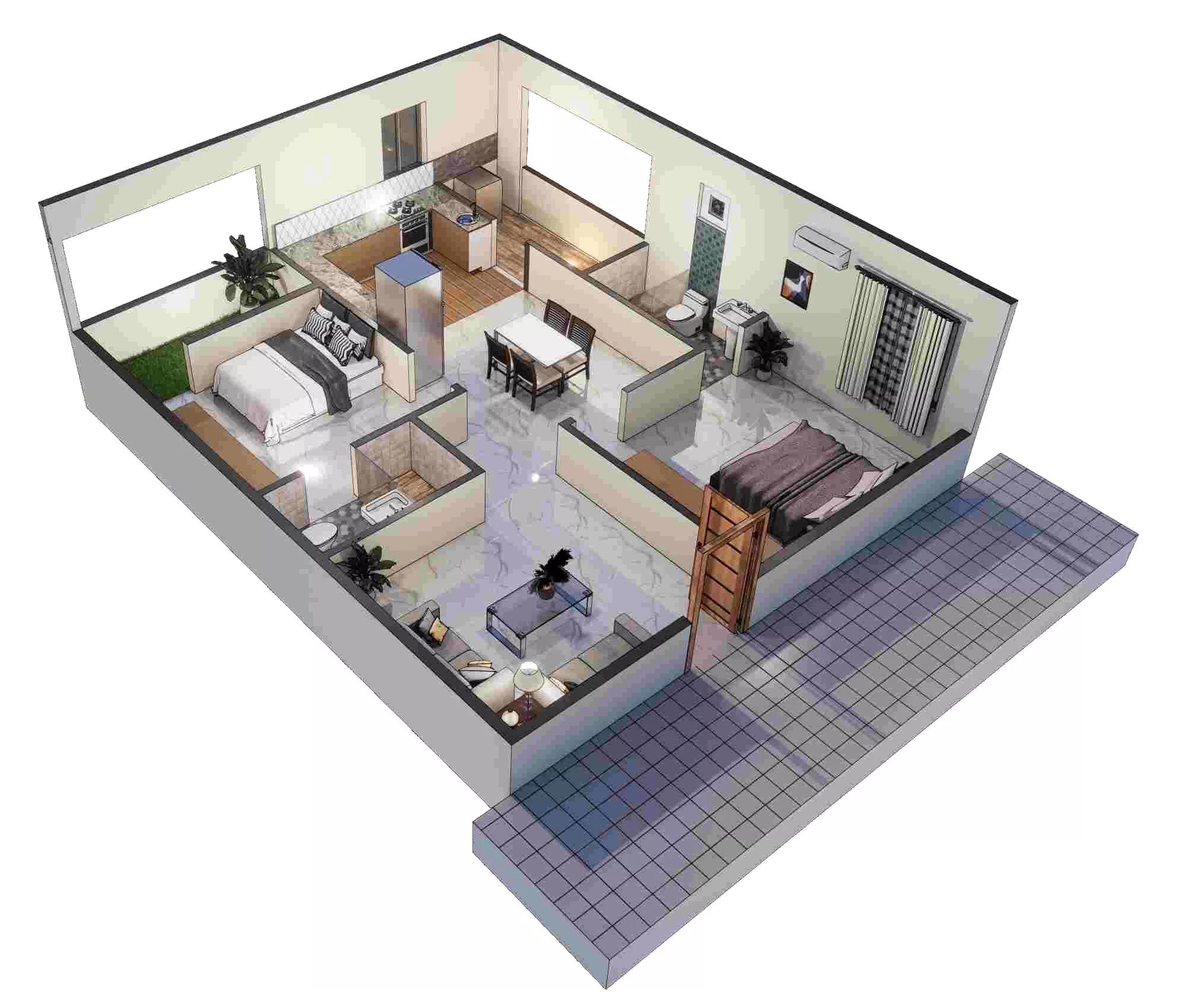 Floor plan of 2 BHK 1125 Sq. Ft. Apartment in MVV Srinivasa Nilayam, Vizag